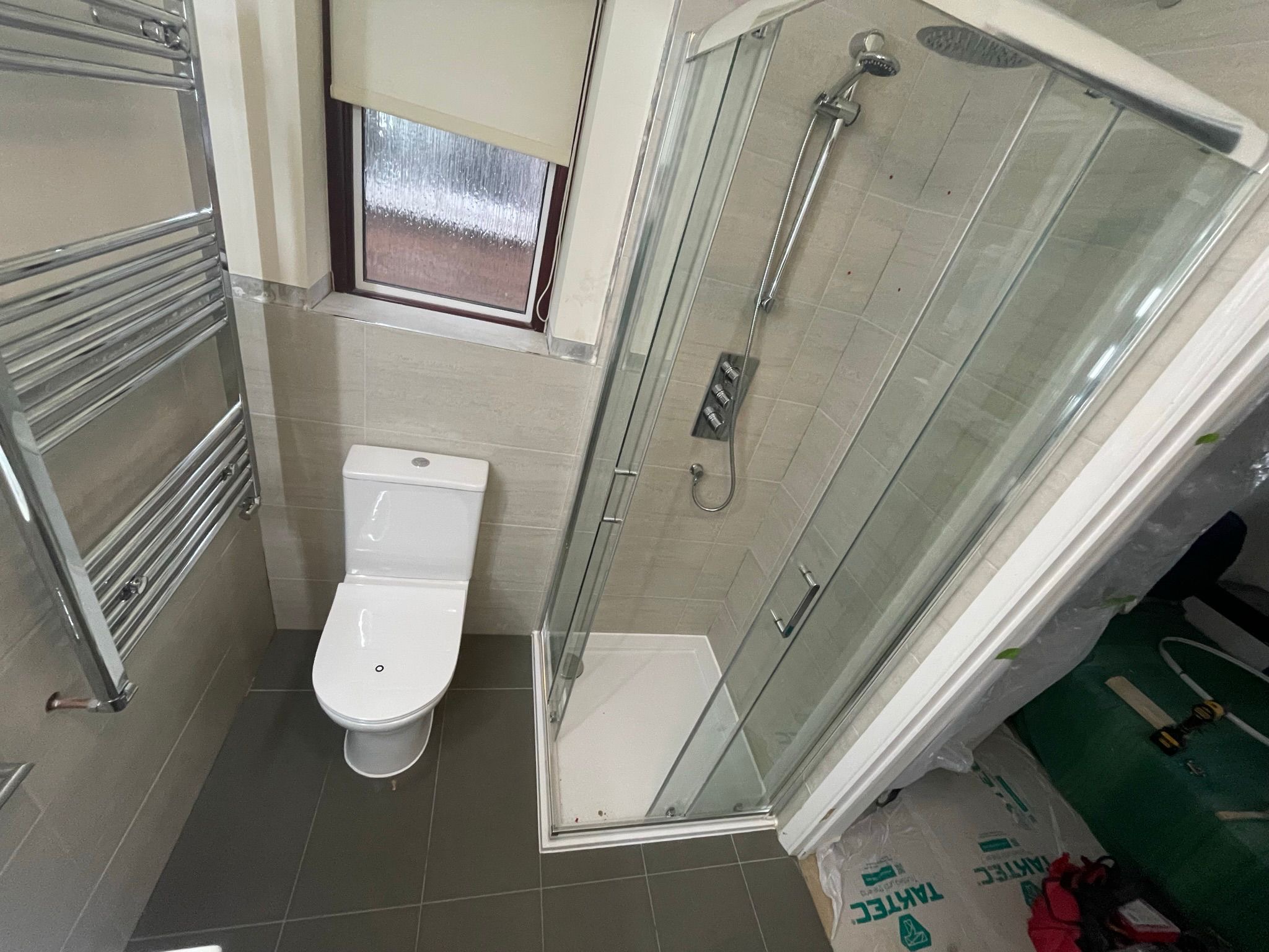 Modern bathroom with shower installation